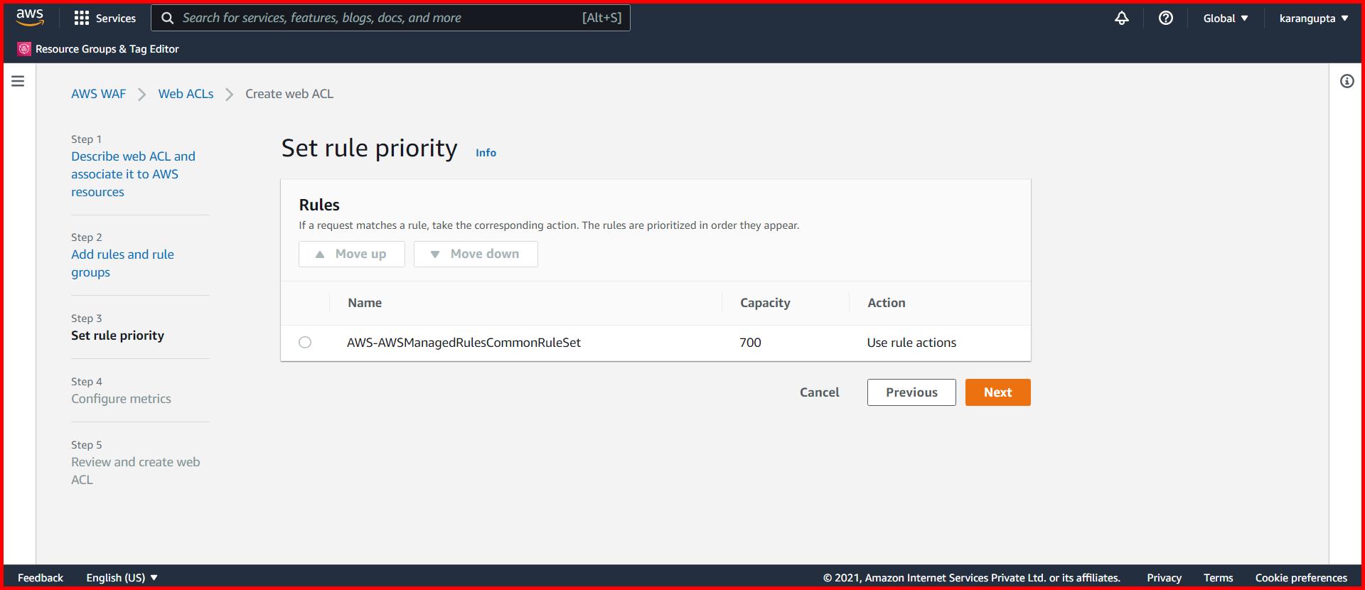Picture showing the screen for setting up the rule priorities